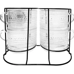 Clearance Kirklands Home Hobnail Mugs with Rack 5-pc. Set Clear