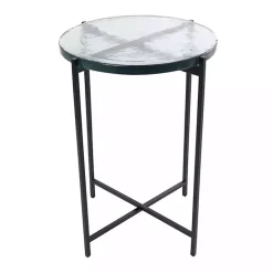 Clearance Kirklands Home Clear Textured Glass & Black Iron Accent Table