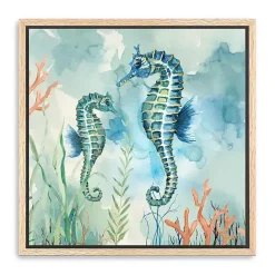 Hot Kirklands Home Coastal Bay Seahorses Framed Canvas Art Print