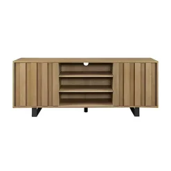 Online Kirklands Home Coastal Oak Grooved Media Cabinet Tan