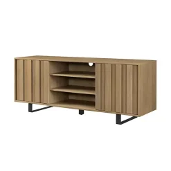 Online Kirklands Home Coastal Oak Grooved Media Cabinet Tan