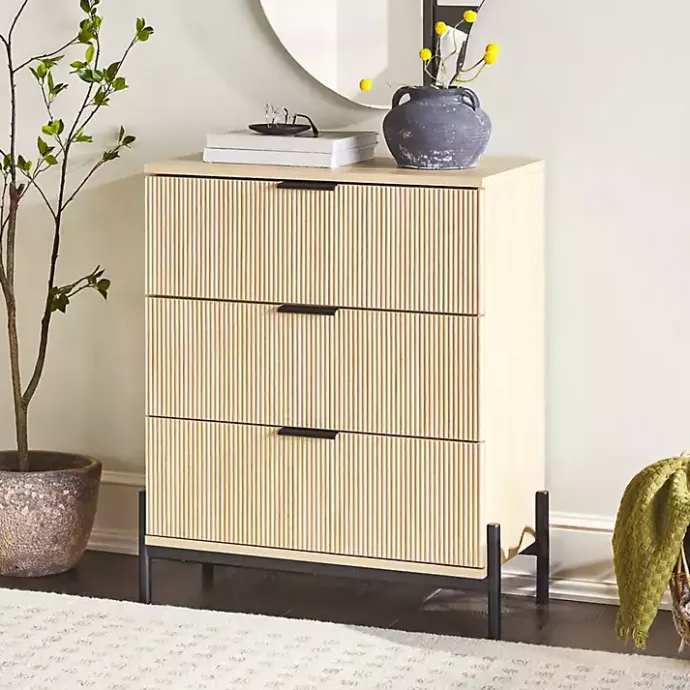 Outlet Kirklands Home Coastal Oak Reeded 3-Drawer Dresser Tan