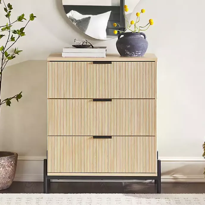 Outlet Kirklands Home Coastal Oak Reeded 3-Drawer Dresser Tan