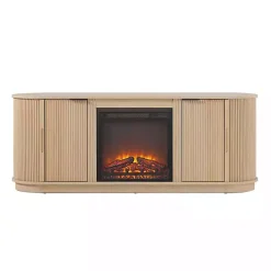 Sale Kirklands Home Coastal Oak Reeded Fireplace Media Cabinet Tan