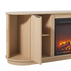 Sale Kirklands Home Coastal Oak Reeded Fireplace Media Cabinet Tan