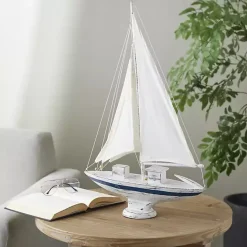 Outlet Kirklands Home Coastal White and Blue Sailboat Statue