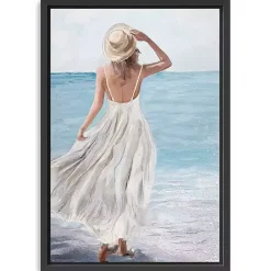 Best Kirklands Home Coastal Woman in White Framed Canvas Art Print