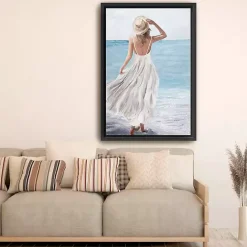 Best Kirklands Home Coastal Woman in White Framed Canvas Art Print