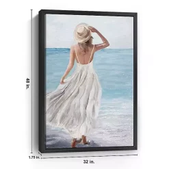 Best Kirklands Home Coastal Woman in White Framed Canvas Art Print