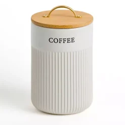 Online Kirklands Home Coffee Ribbed Ceramic Canister Ivory
