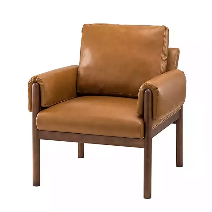 Hot Kirklands Home Cognac Faux Leather and Wood Accent Chair Tan