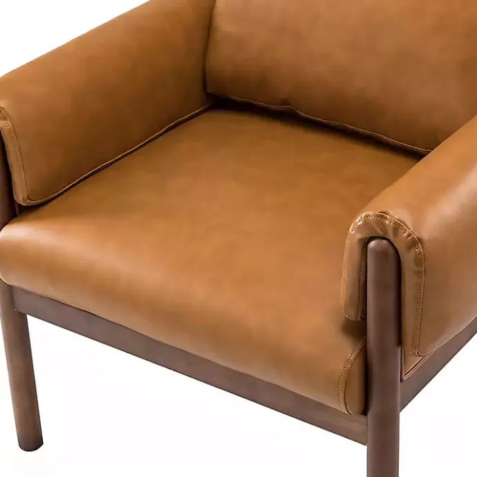 Hot Kirklands Home Cognac Faux Leather and Wood Accent Chair Tan