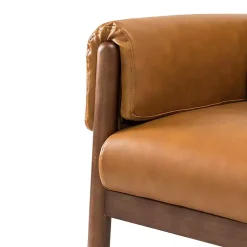 Hot Kirklands Home Cognac Faux Leather and Wood Accent Chair Tan