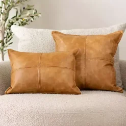 Clearance Kirklands Home Cognac Faux Leather Lumbar Pillow Brown