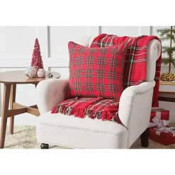 Discount Kirklands Home Collie Plaid Christmas Pillow Red