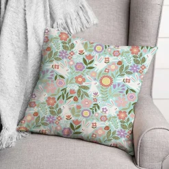 New Kirklands Home Colorful Floral Bunnies Pillow