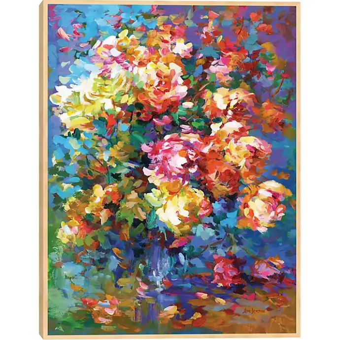 Kirklands Home Colorful Flowers in Vase Framed Canvas Art Print Multi