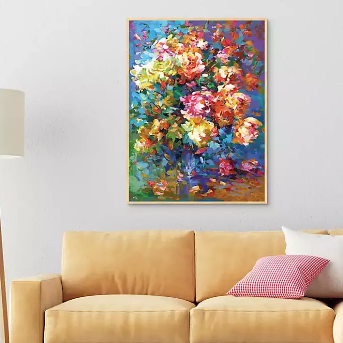 Kirklands Home Colorful Flowers in Vase Framed Canvas Art Print Multi