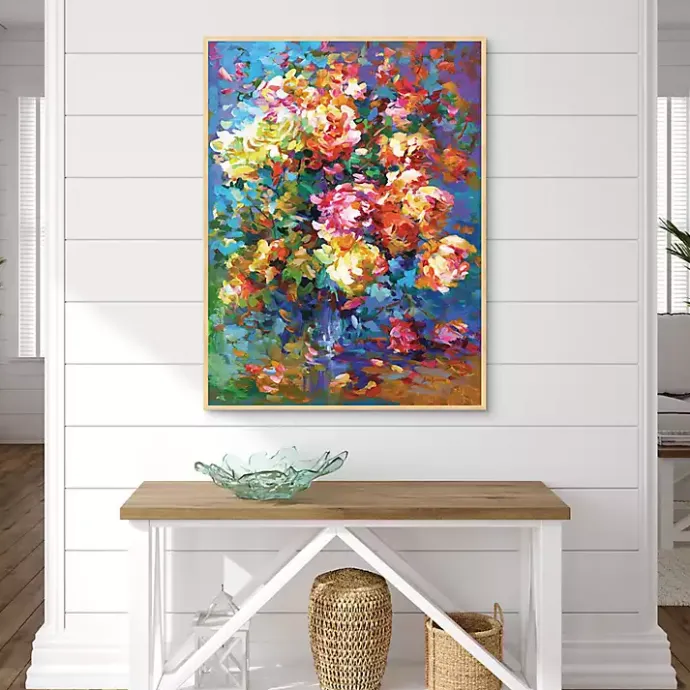 Kirklands Home Colorful Flowers in Vase Framed Canvas Art Print Multi