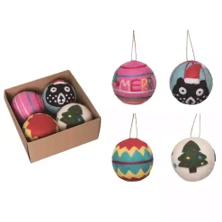 New Kirklands Home Colorful Tufted Christmas Tree Ornaments, Set of 4