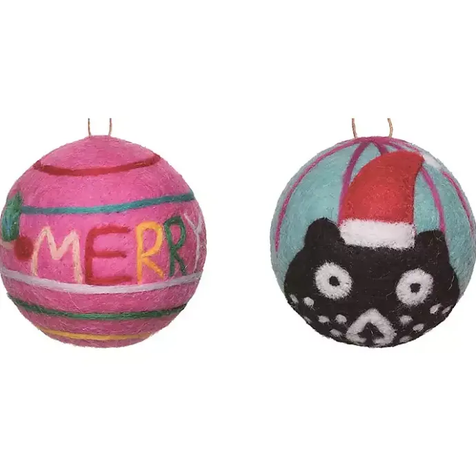 New Kirklands Home Colorful Tufted Christmas Tree Ornaments, Set of 4