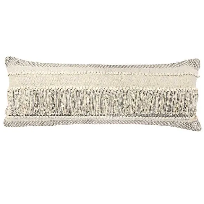 Discount Kirklands Home Comfort Beige Knots & Fringe Lumbar Pillow