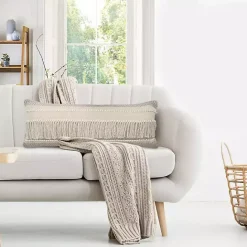 Discount Kirklands Home Comfort Beige Knots & Fringe Lumbar Pillow