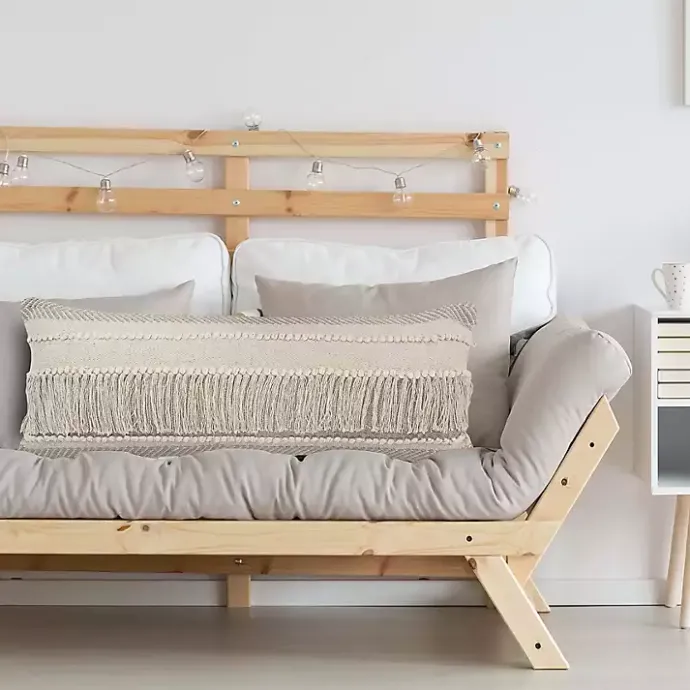 Discount Kirklands Home Comfort Beige Knots & Fringe Lumbar Pillow