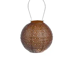 Best Kirklands Home Copper Sashiko Round Hanging LED Outdoor Lantern Brown