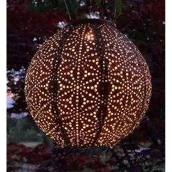 Best Kirklands Home Copper Sashiko Round Hanging LED Outdoor Lantern Brown