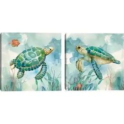 Hot Kirklands Home Coral Bay Sea Turtle Canvas Art Prints, Set of 2 Blue