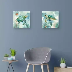 Hot Kirklands Home Coral Bay Sea Turtle Canvas Art Prints, Set of 2 Blue