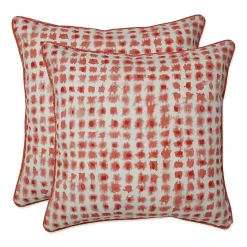 New Kirklands Home Coral Checkered Outdoor Pillows, Set of 2