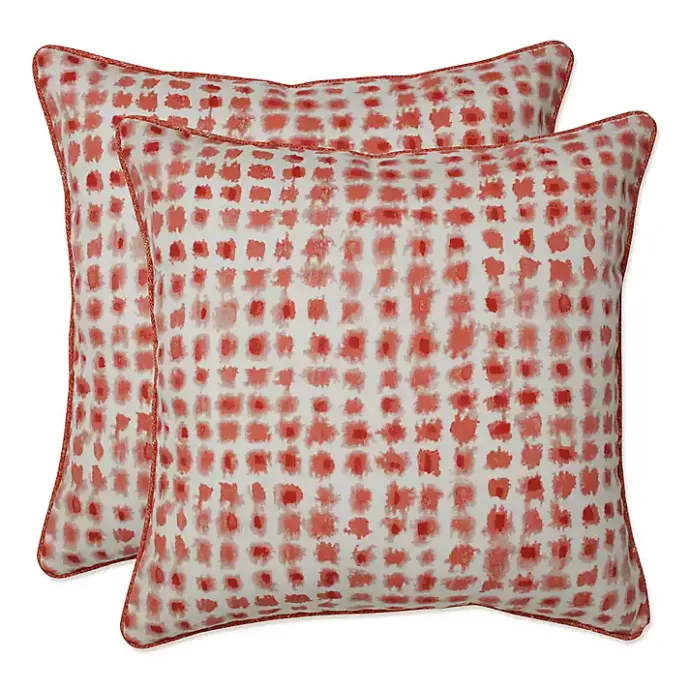 New Kirklands Home Coral Checkered Outdoor Pillows, Set of 2