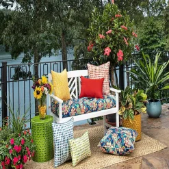 New Kirklands Home Coral Checkered Outdoor Pillows, Set of 2