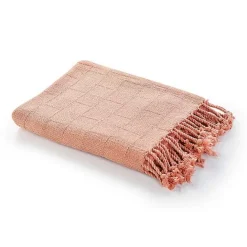 Outlet Kirklands Home Coral Checkered Weave Fringe Throw Pink