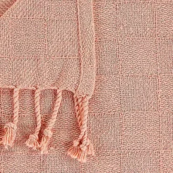 Outlet Kirklands Home Coral Checkered Weave Fringe Throw Pink