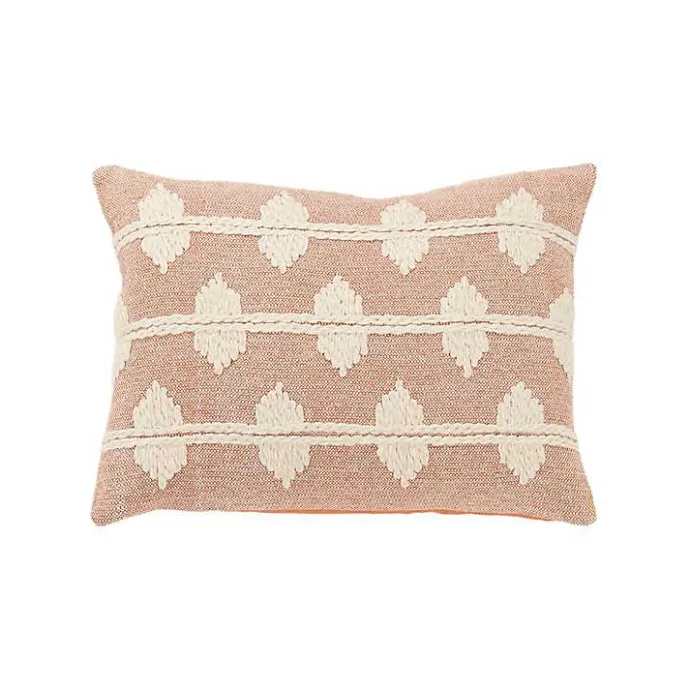 Sale Kirklands Home Coral Heathered Embroidered Diamond Throw Pillow