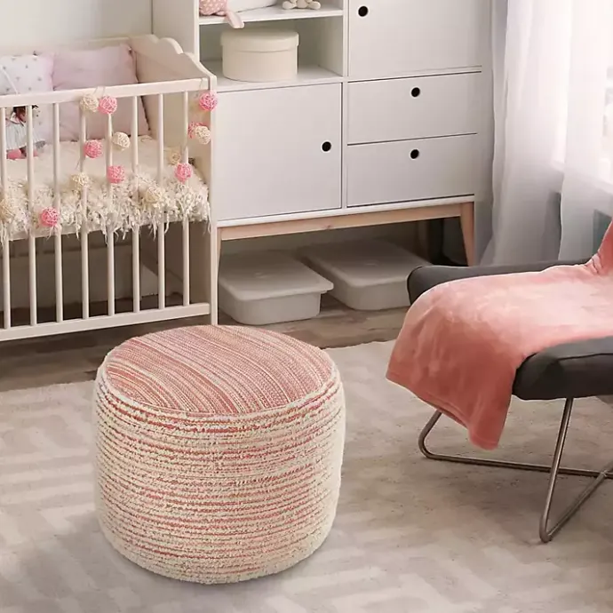 Discount Kirklands Home Coral Tropical Textured Distressed Pouf Pink