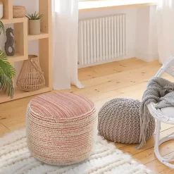 Discount Kirklands Home Coral Tropical Textured Distressed Pouf Pink