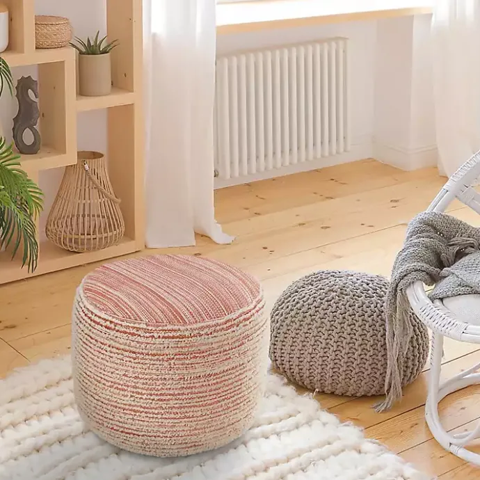 Discount Kirklands Home Coral Tropical Textured Distressed Pouf Pink