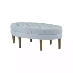 New Kirklands Home Cory Tufted Dusty Linen Ottoman Blue