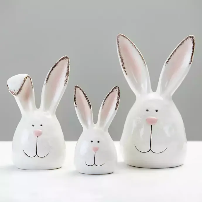 Outlet Kirklands Home Crackle Finish Bunny Heads, Set of 3 White