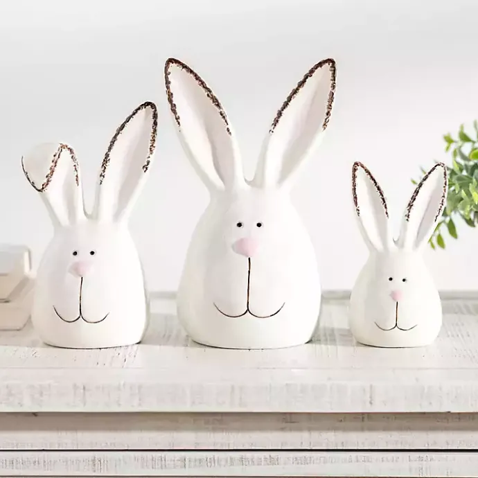 Outlet Kirklands Home Crackle Finish Bunny Heads, Set of 3 White
