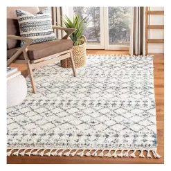 Sale Kirklands Home Cream and Blue Bergen Weathered Fringe Rug, 5x7