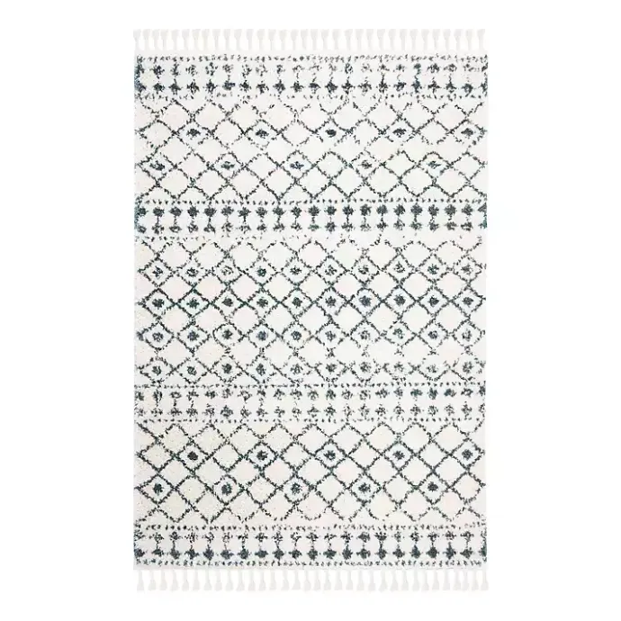 Sale Kirklands Home Cream and Blue Bergen Weathered Fringe Rug, 5x7