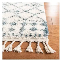 Sale Kirklands Home Cream and Blue Bergen Weathered Fringe Rug, 5x7