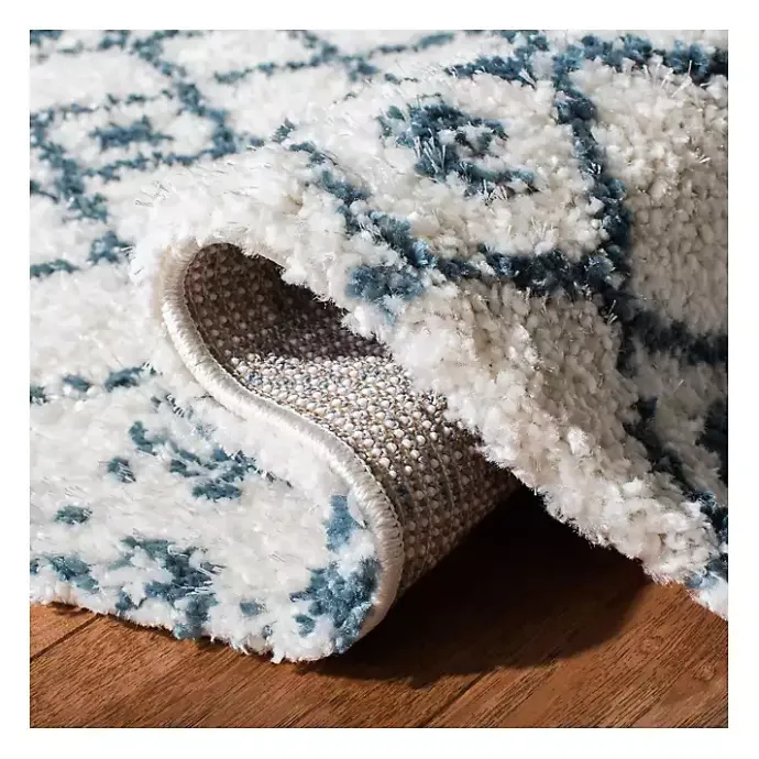 Sale Kirklands Home Cream and Blue Bergen Weathered Fringe Rug, 5x7