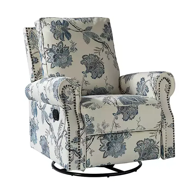 Hot Kirklands Home Cream and Blue Vintage Floral Rocking Recliner