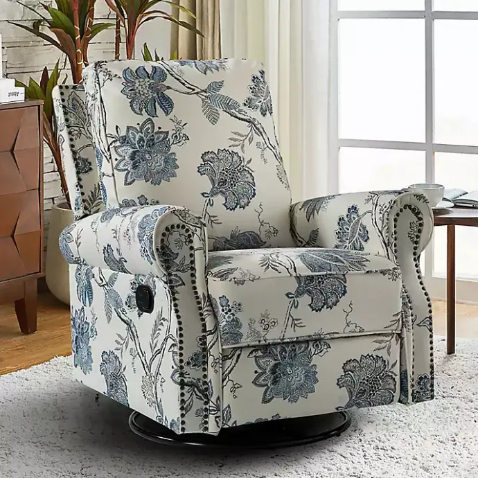 Hot Kirklands Home Cream and Blue Vintage Floral Rocking Recliner